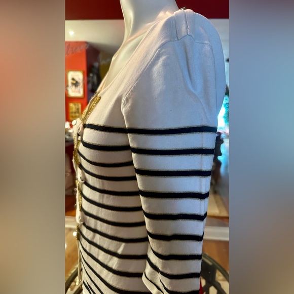 DOLCE CABO  NAUTICAL STRIPE KNIT CARDIGAN WITH BRASS DETAILS SIZE S - Picture 4 of 9